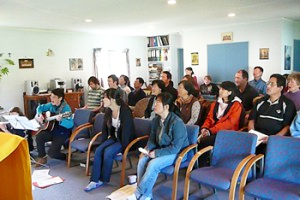 People gathered in the Magnificat Chapel